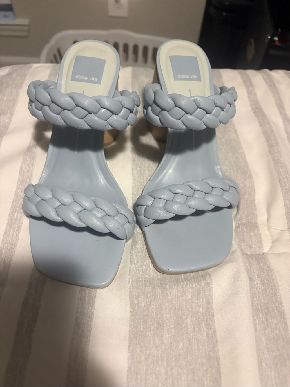 Dolce Vita Powder Blue Braided Double-Strap Heeled Sandals